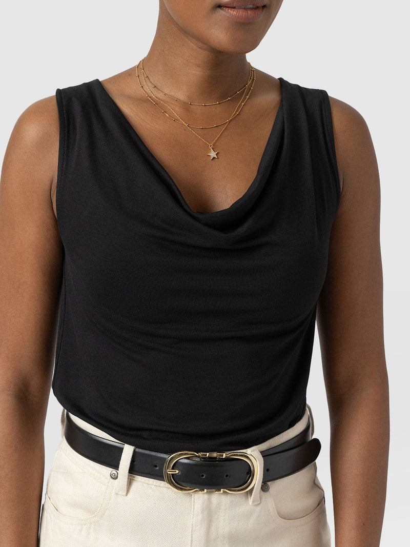 Cowl Neck Cami Black - Women's T-Shirts | Saint + Sofia® UK