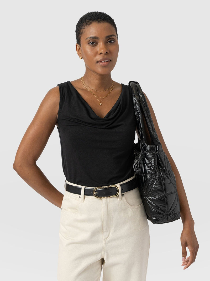 Cowl Neck Cami Black - Women's T-Shirts | Saint + Sofia® UK