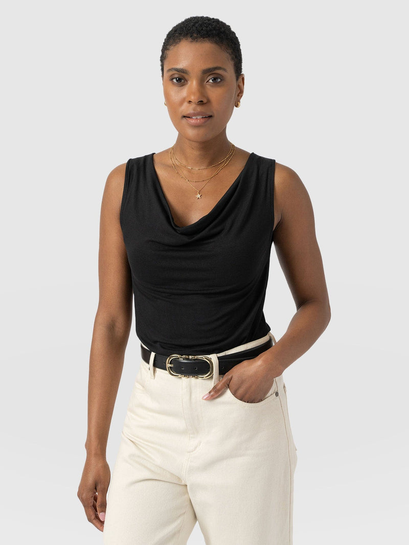 Cowl Neck Cami Black - Women's T-Shirts | Saint + Sofia® UK
