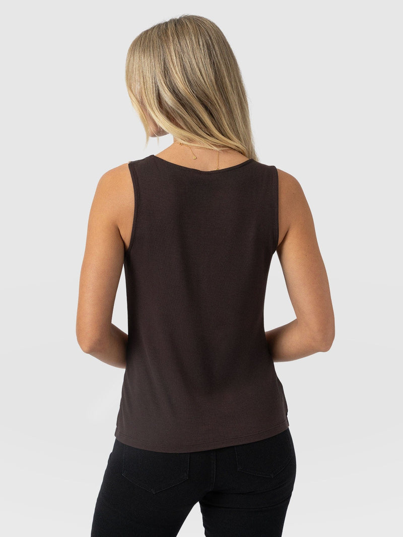 Cowl Neck Cami - Brown Floral - Women's T-shirts | Saint + Sofia® UK