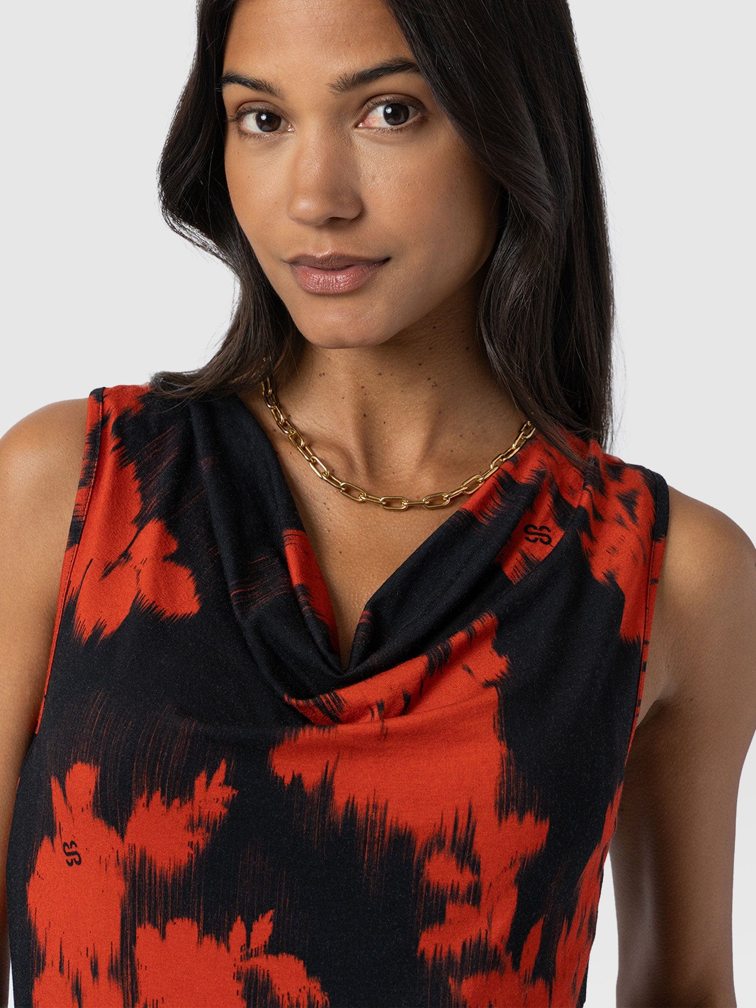 Cowl Neck Cami - Orange Fade Floral - Women's T-shirts | Saint + Sofia® UK