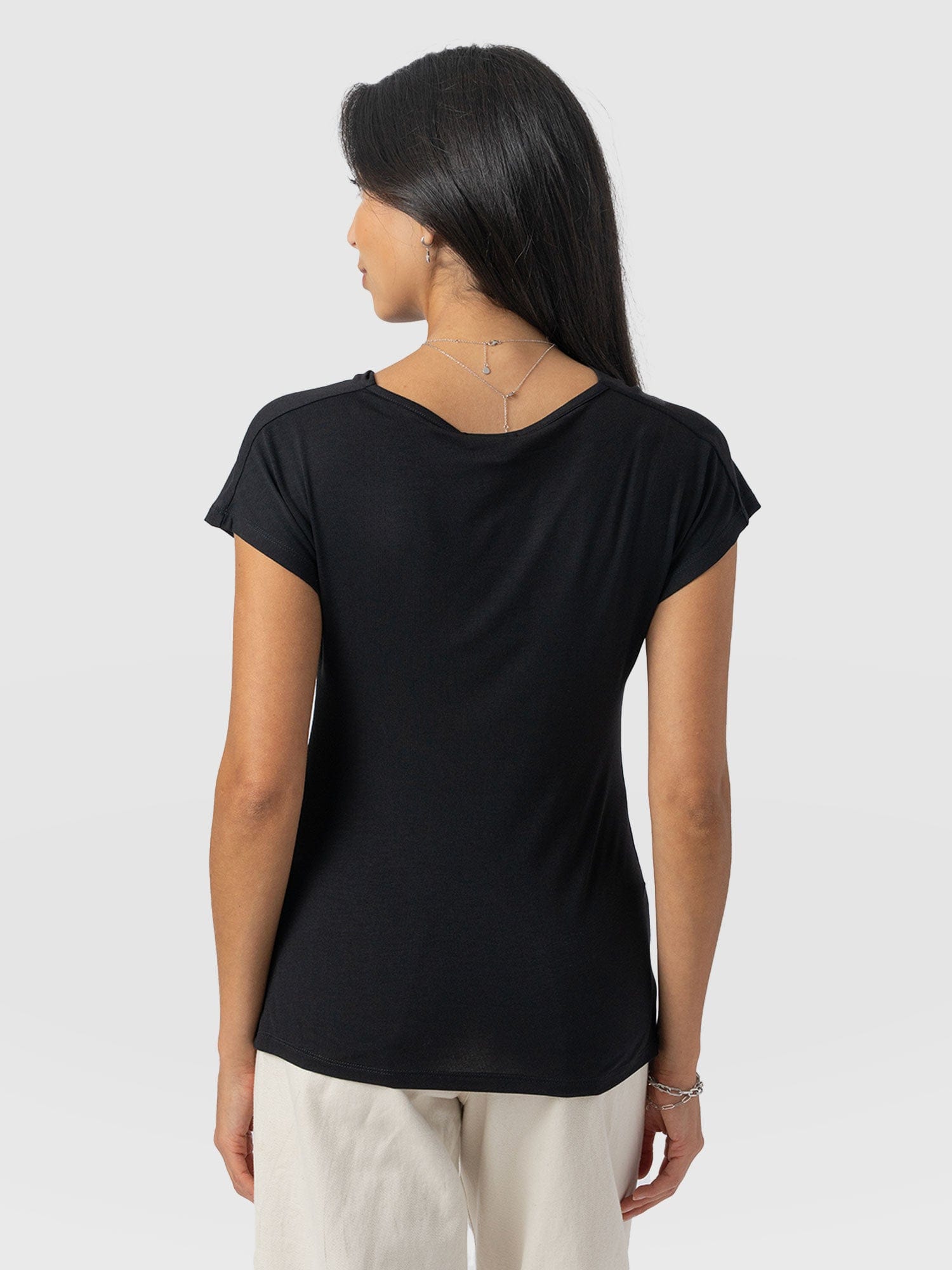 Cowl Neck Tee Black - Women's T-Shirts | Saint + Sofia® UK