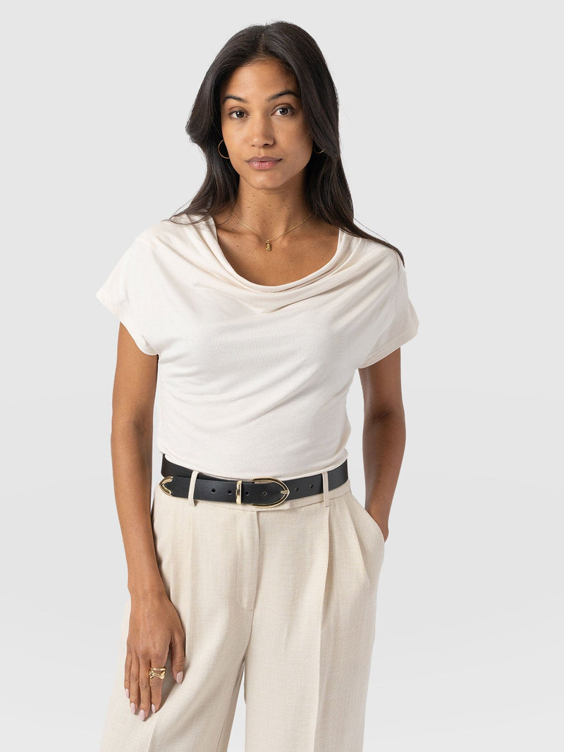 Cowl Neck Tee Cream - Women's T-Shirts | Saint and Sofia® UK