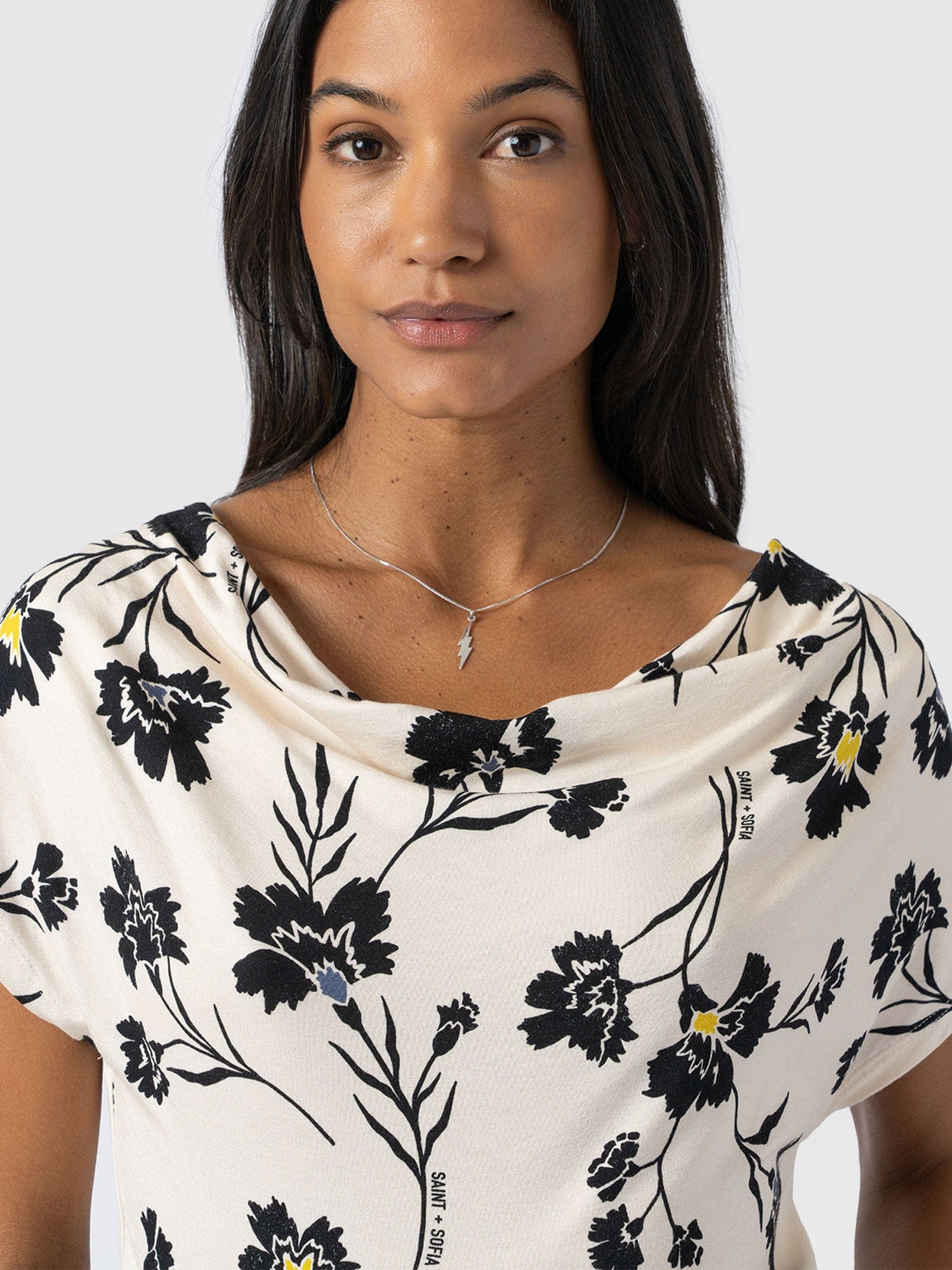 Cowl Neck Tee - White Spring Floral - Women's T-Shirts | Saint + Sofia® UK
