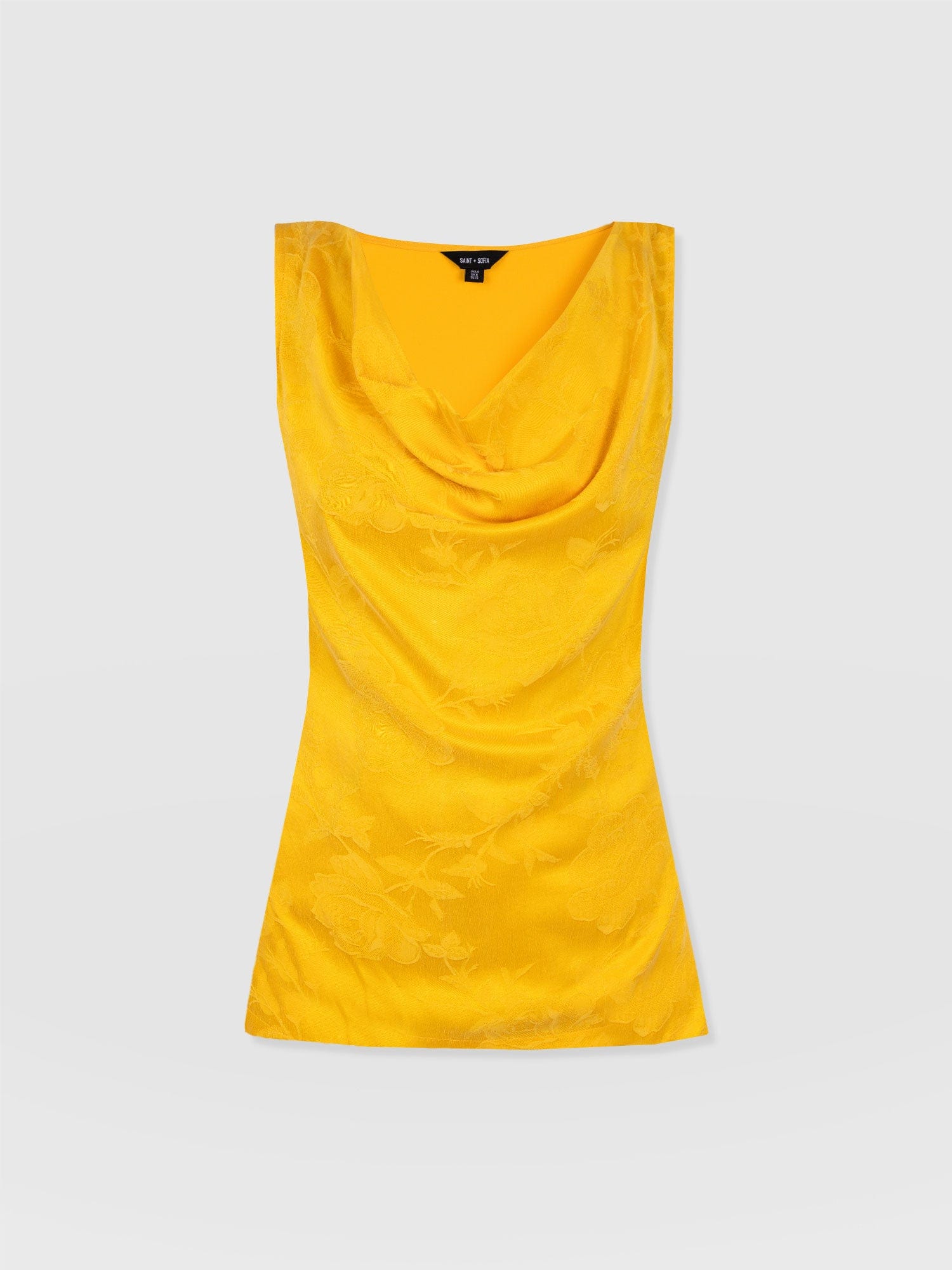 Cowl Neck Cami - Yellow Jacquard - Women's T-shirts | Saint and Sofia® UK