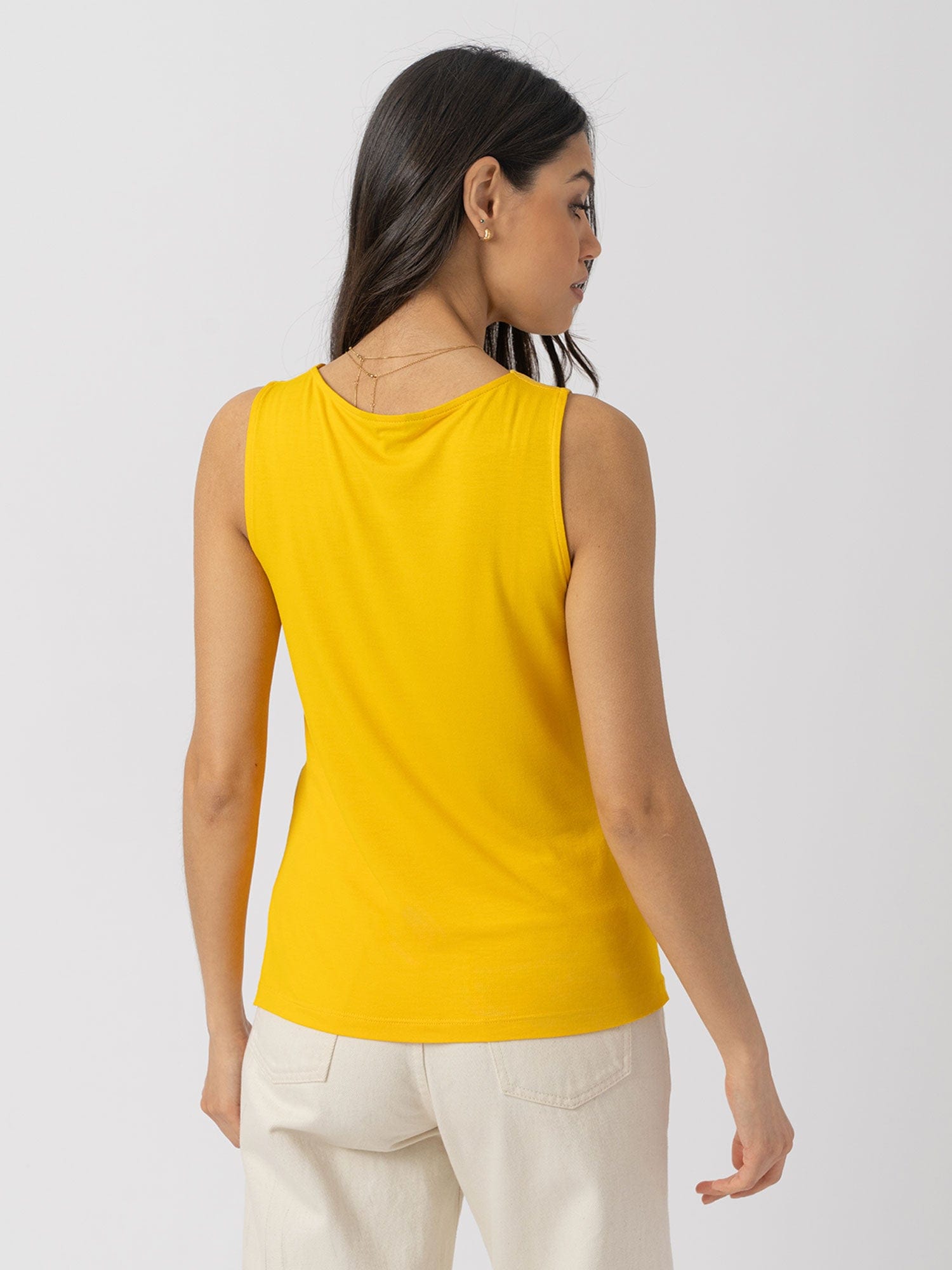 Cowl Neck Cami - Yellow Jacquard - Women's T-shirts | Saint + Sofia® UK