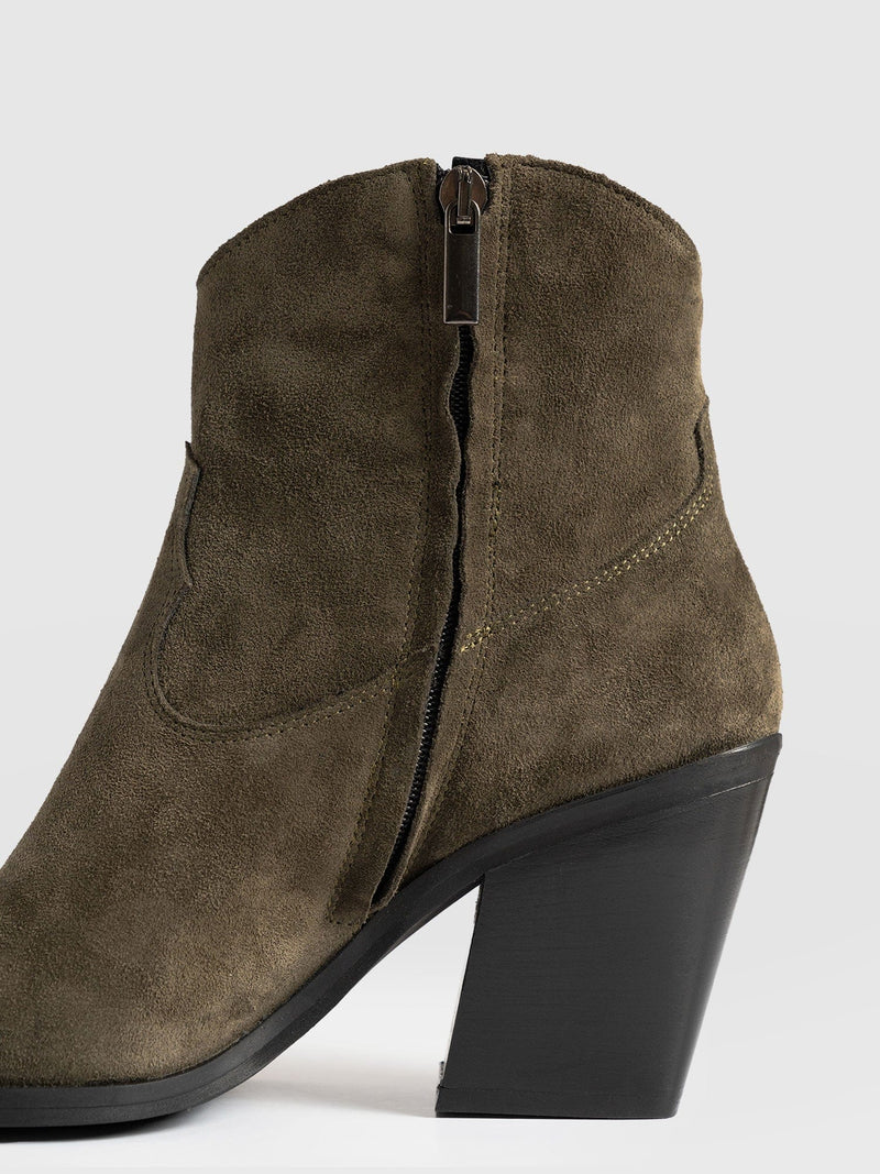 Dallas Mid Boot Khaki - Women's Leather Boots | Saint + Sofia® UK