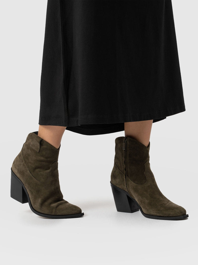 Dallas Mid Boot Khaki - Women's Leather Boots | Saint + Sofia® UK