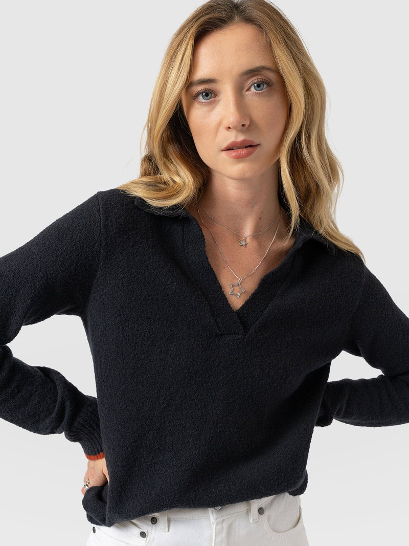 Delphi Polo Knit - Black - Women's T-shirts | Saint + Sofia® UK