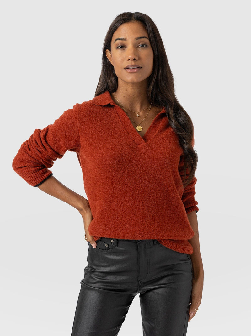 Delphi Polo Knit - Burnt Orange - Women's T-shirts | Saint + Sofia® UK