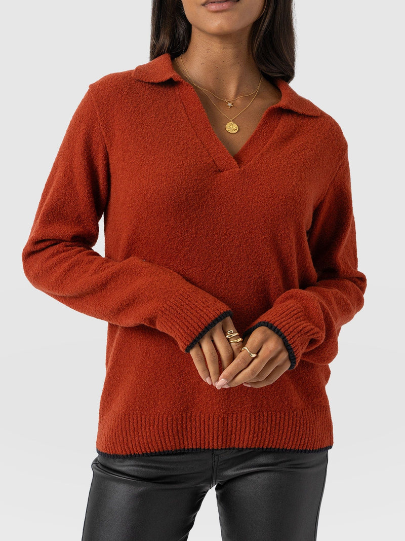 Delphi Polo Knit - Burnt Orange - Women's T-shirts | Saint + Sofia® UK
