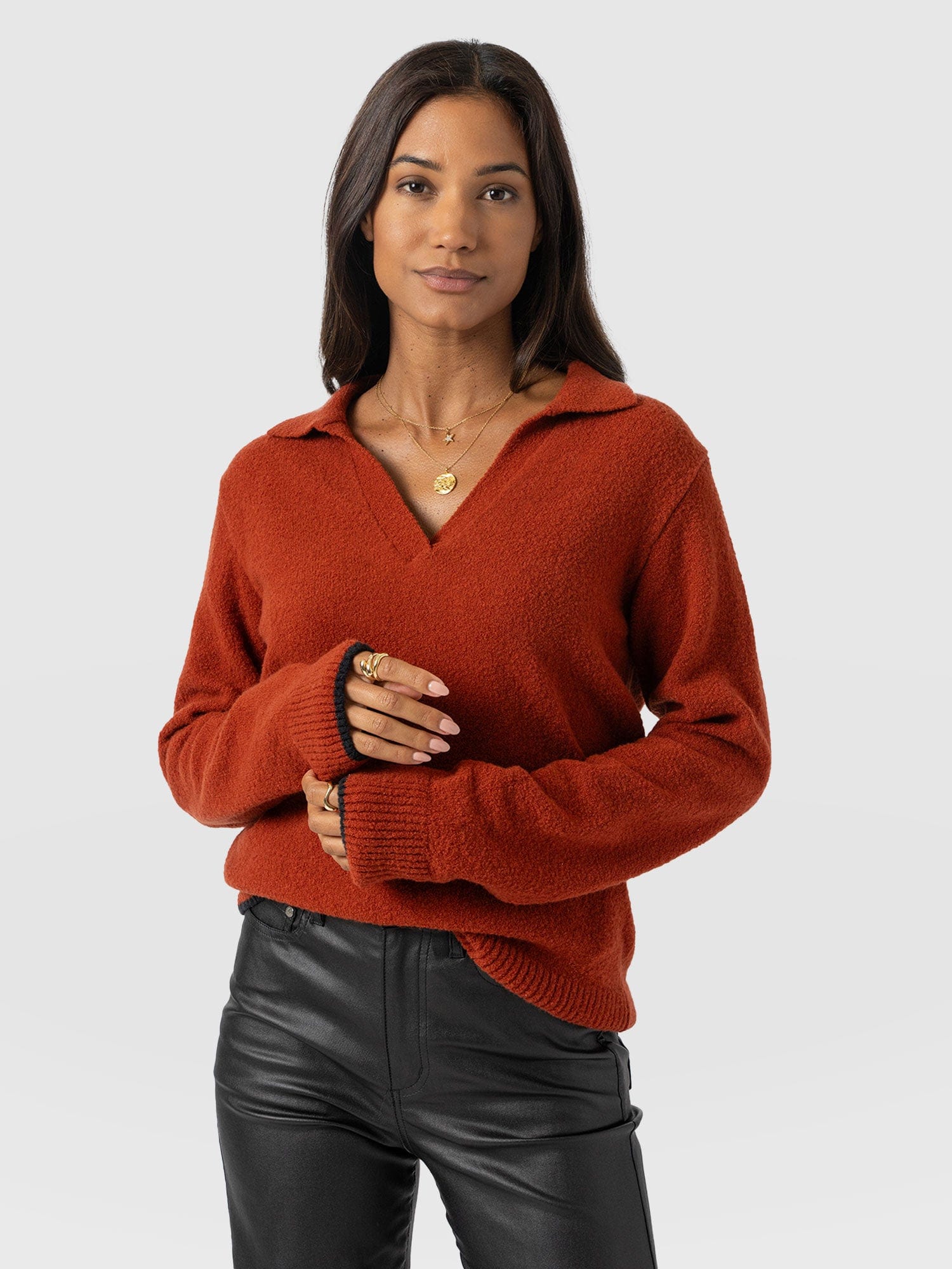 Delphi Polo Knit - Burnt Orange - Women's T-shirts | Saint + Sofia® UK