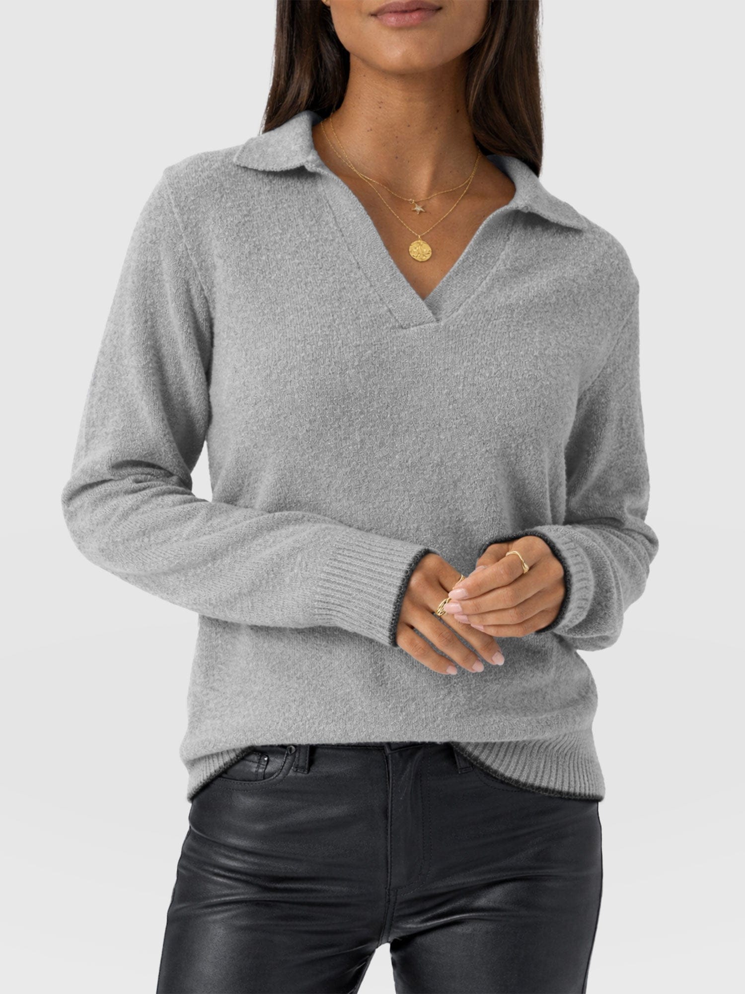 Delphi Polo Knit - Grey - Women's Jumpers | Saint + Sofia® UK