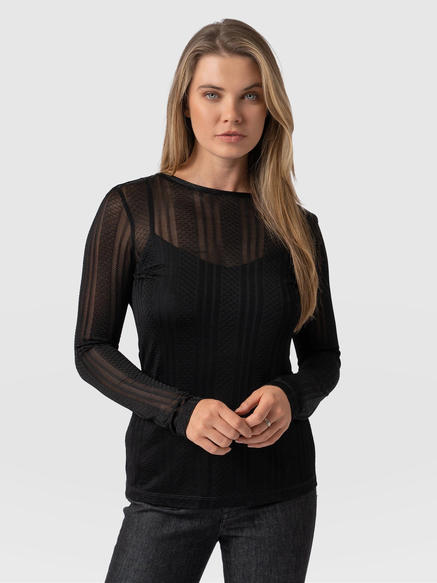 Demi Lace Long Sleeve Tee Black - Women's Tops | Saint + Sofia® UK