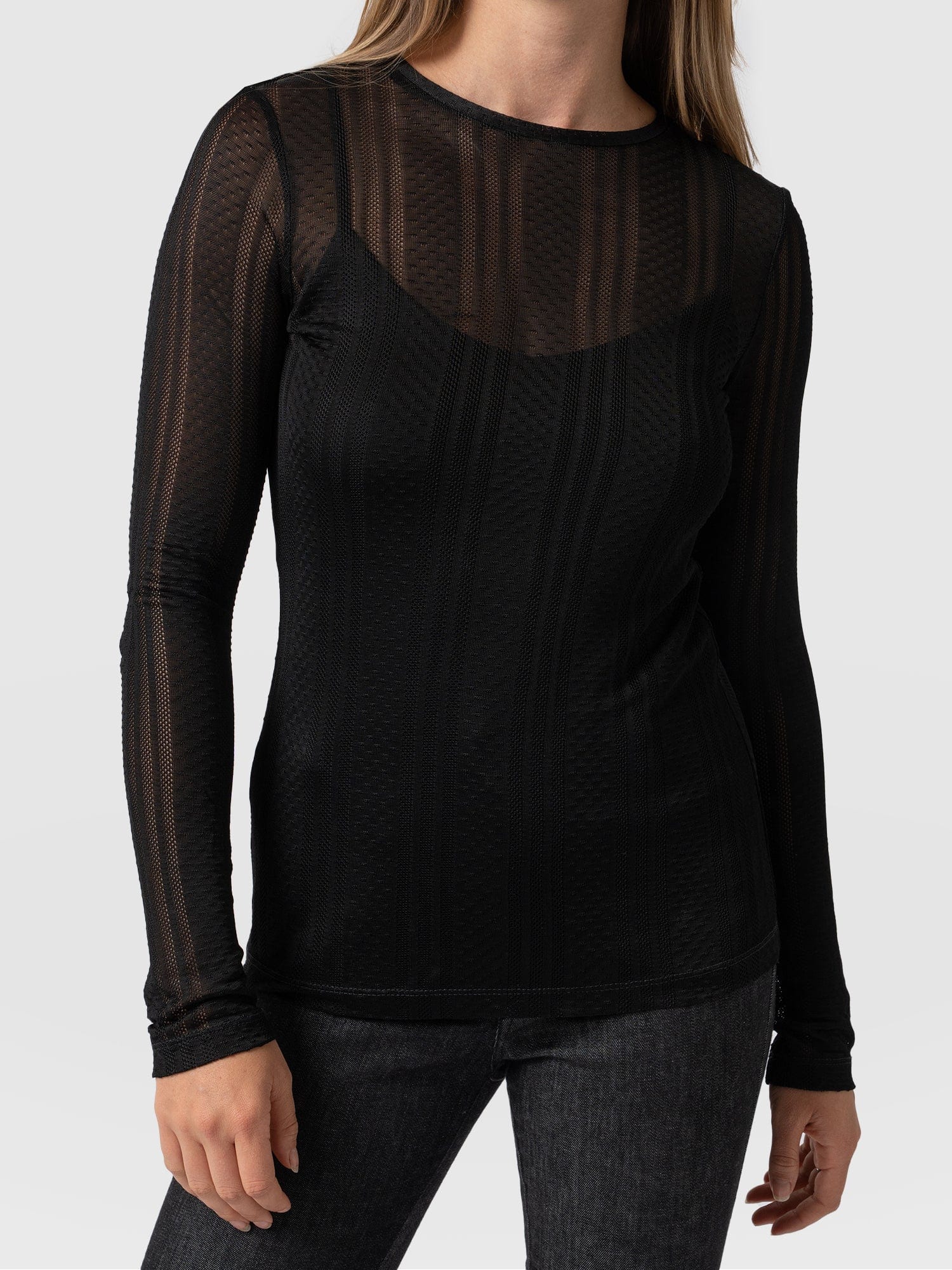 Demi Lace Long Sleeve Tee Black - Women's Tops | Saint + Sofia® UK