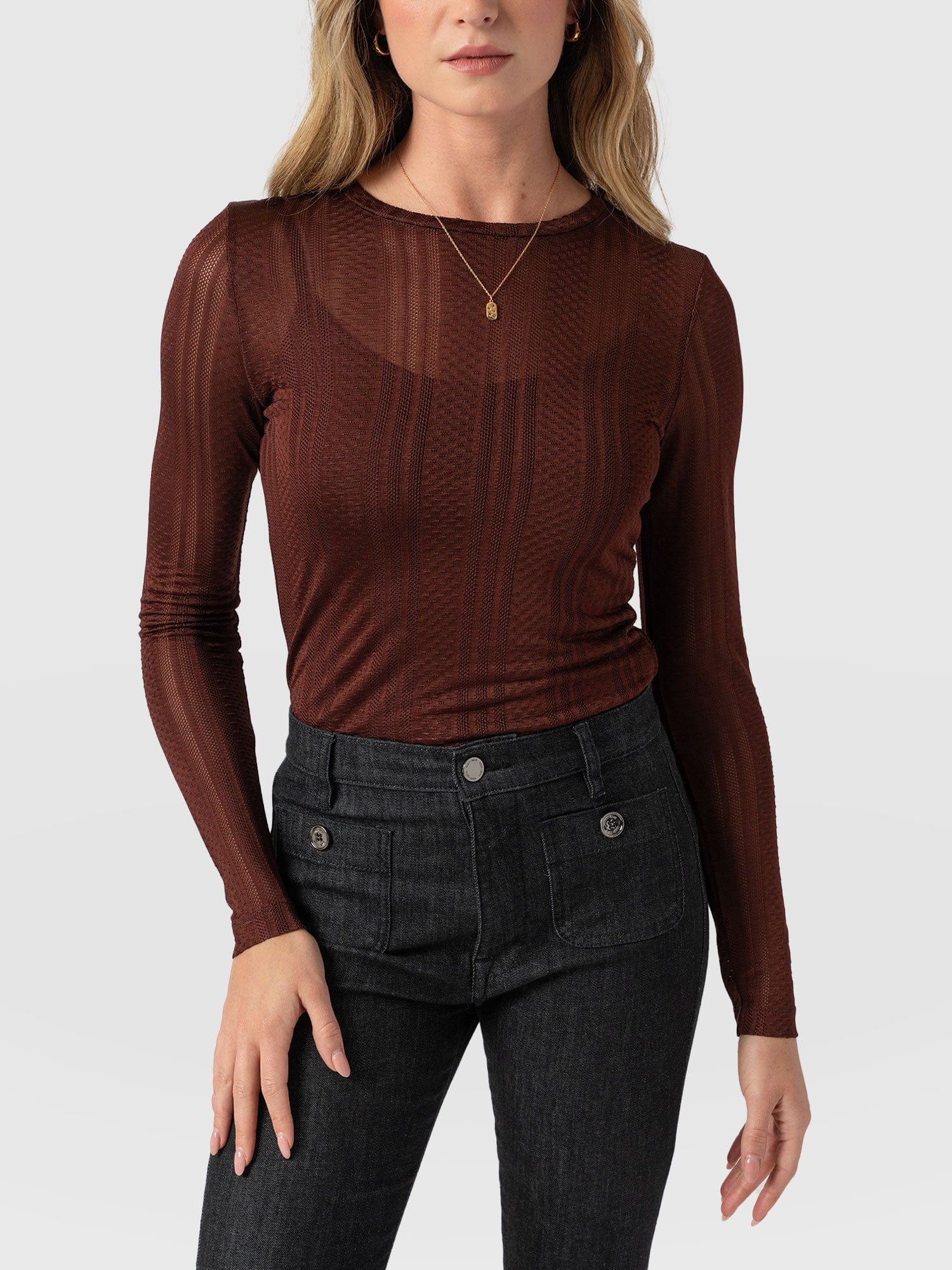 Demi Lace Long Sleeve Tee Maroon - Women's Tops | Saint + Sofia® UK