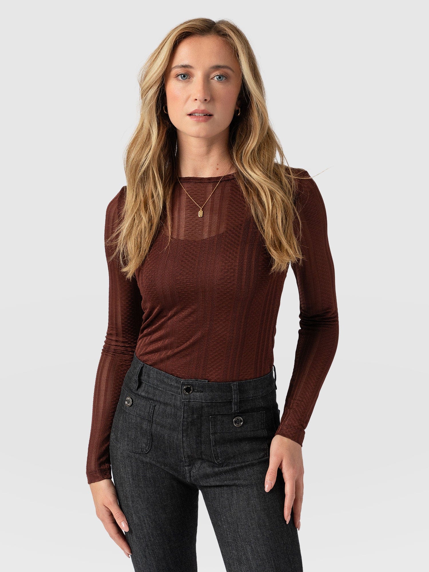 Demi Lace Long Sleeve Tee Maroon - Women's Tops | Saint + Sofia® UK