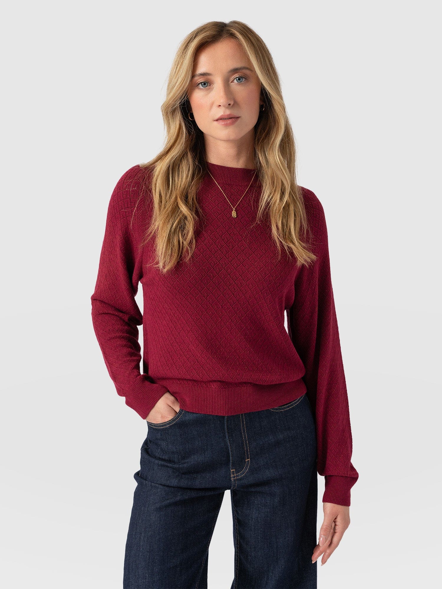 Diamond Knit Jumper Deep Pink - Women's Jumpers | Saint + Sofia® UK