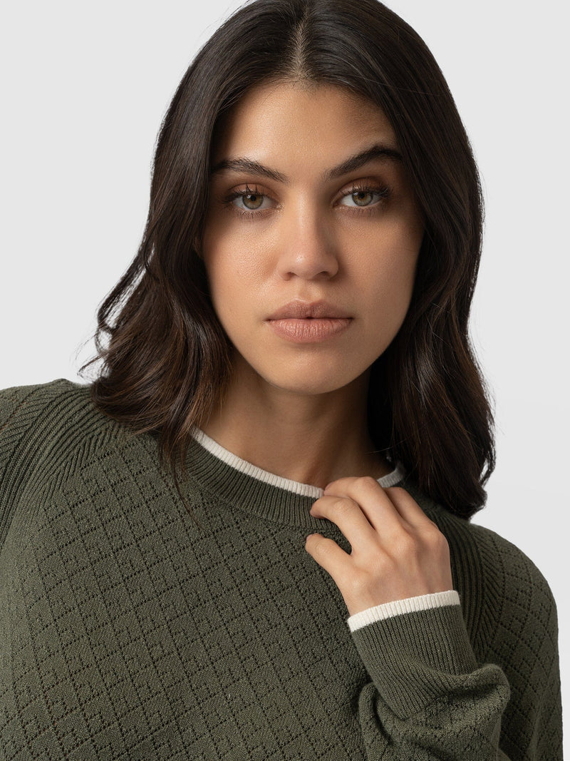 Diamond Knit Jumper Khaki - Women's Jumpers | Saint + Sofia® UK