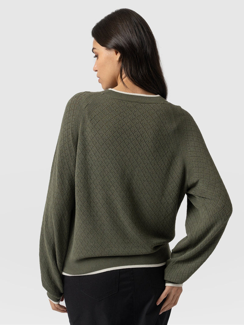 Diamond Knit Jumper Khaki - Women's Jumpers | Saint + Sofia® UK