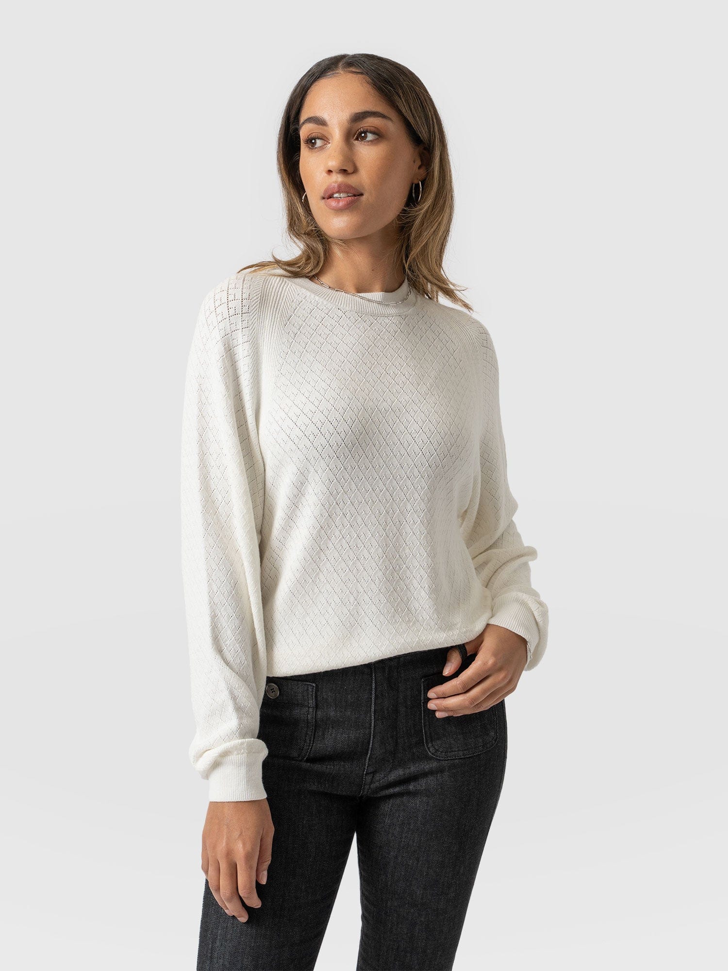 Diamond Knit Jumper White - Women's Sweaters | Saint + Sofia® UK