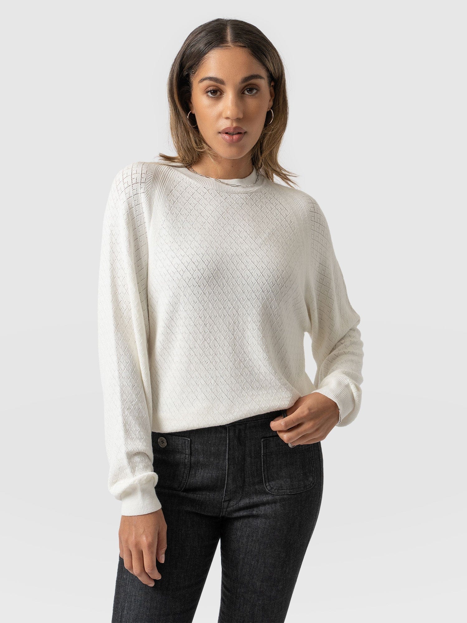 Diamond Knit Jumper White - Women's Sweaters | Saint + Sofia® UK