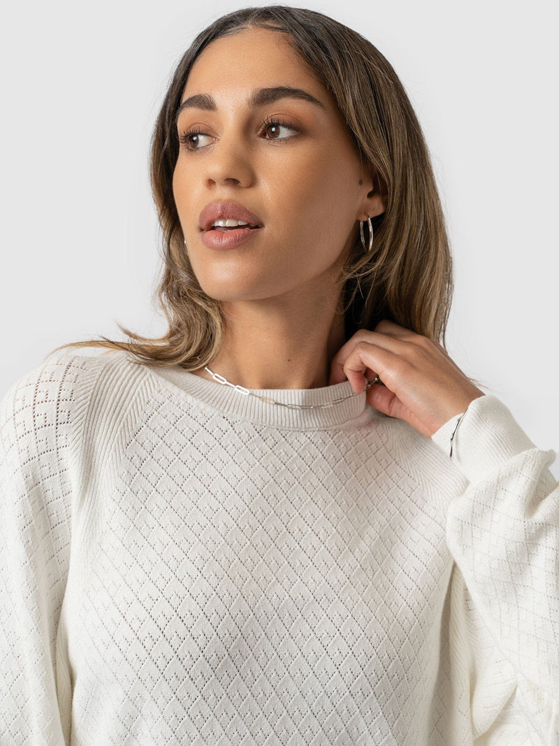 Diamond Knit Jumper White - Women's Sweaters | Saint + Sofia® UK