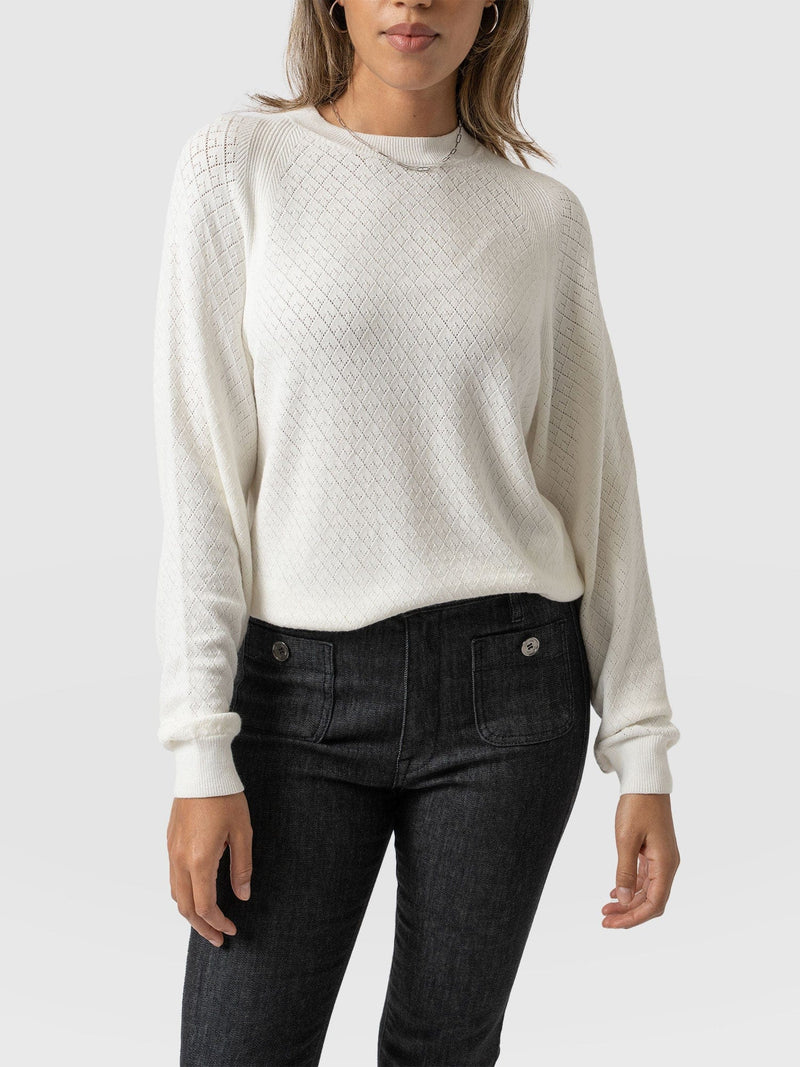 Diamond Knit Jumper White - Women's Sweaters | Saint + Sofia® UK