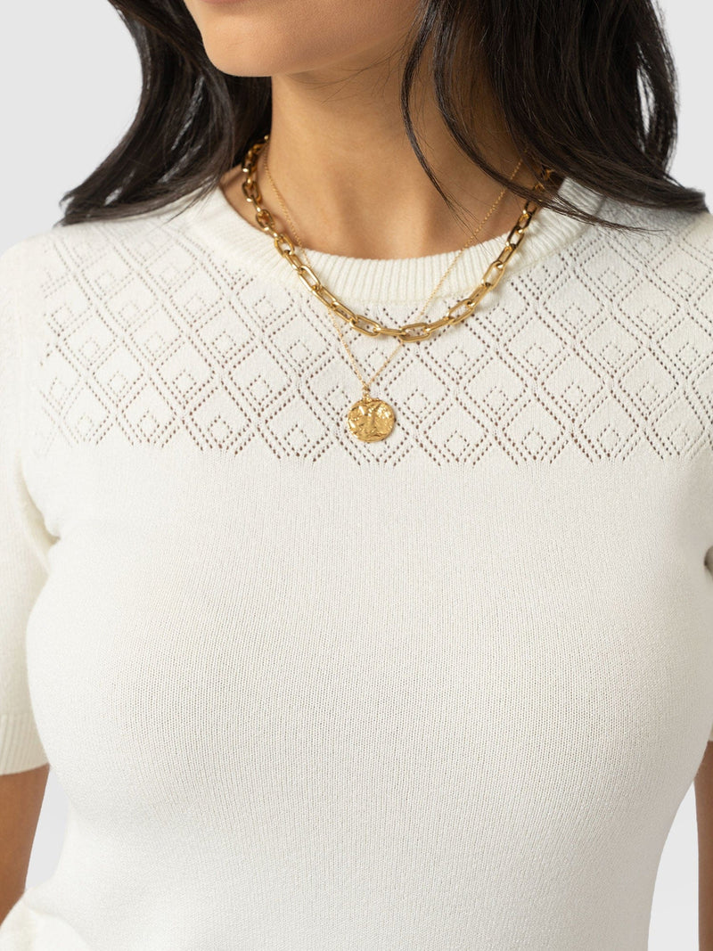 Diamond Knit Tee - Cream - Women's Jumpers | Saint + Sofia® UK