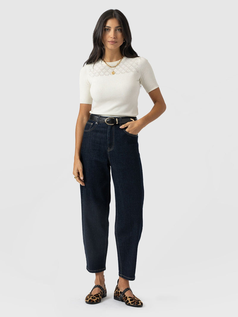 Diamond Knit Tee - Cream - Women's Jumpers | Saint + Sofia® UK