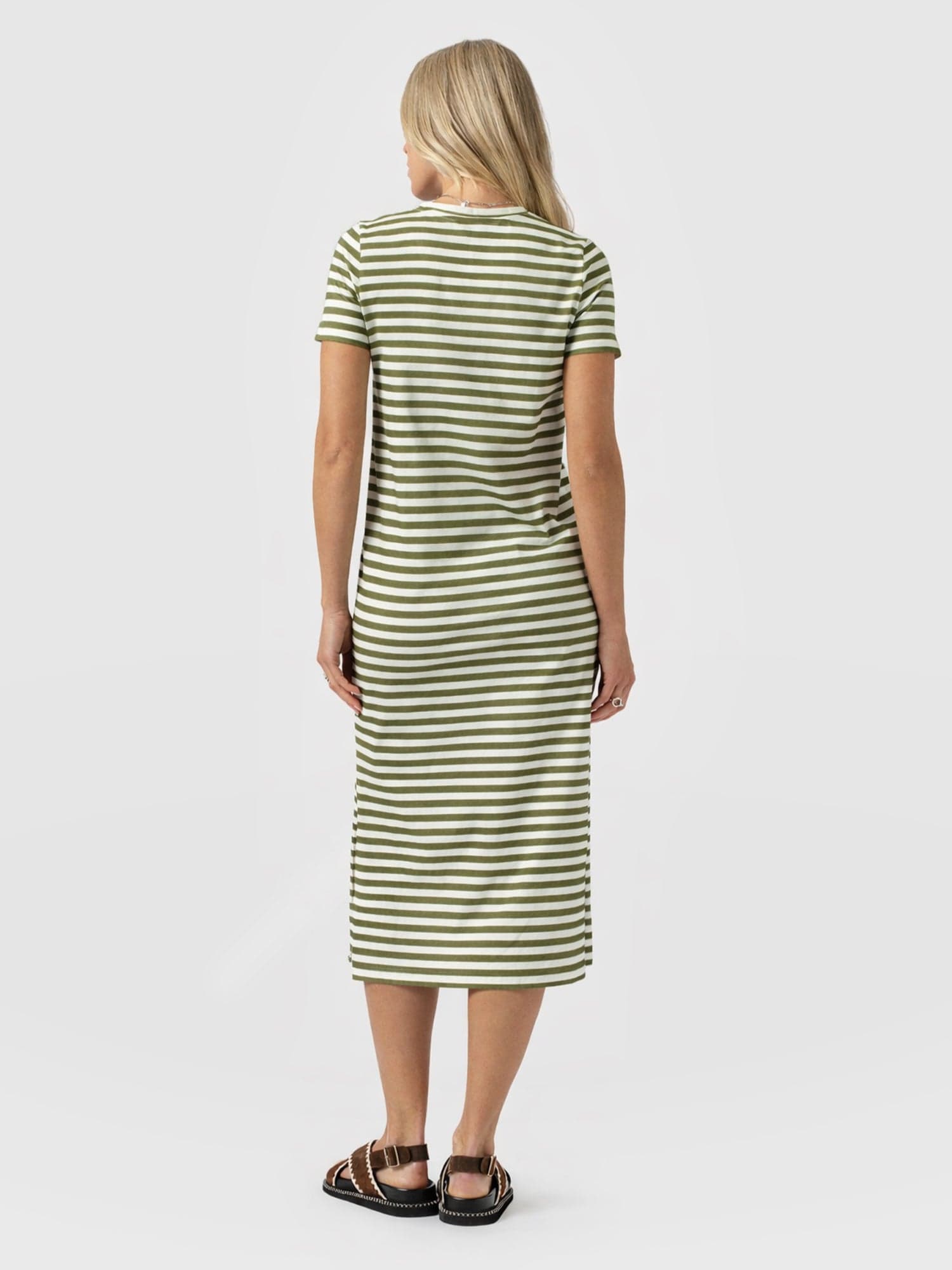 Easy T - Shirt Midi Dress - Green Stripe - Women's Dresses | Saint and Sofia® UK