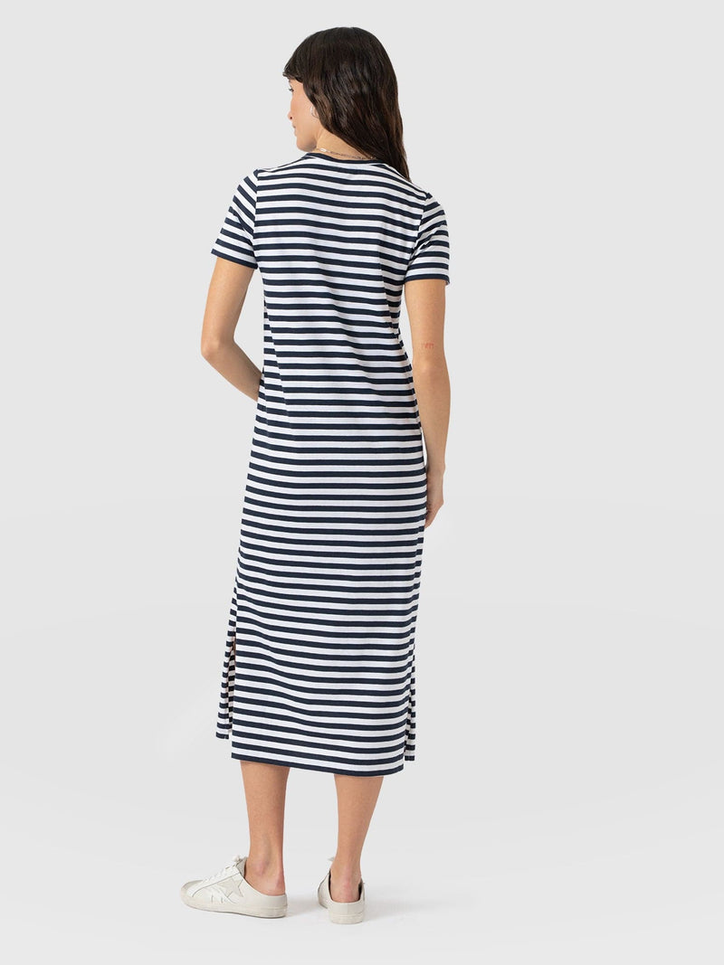 Easy T - Shirt Midi Dress - Navy Stripe - Women's Dresses | Saint + Sofia® UK