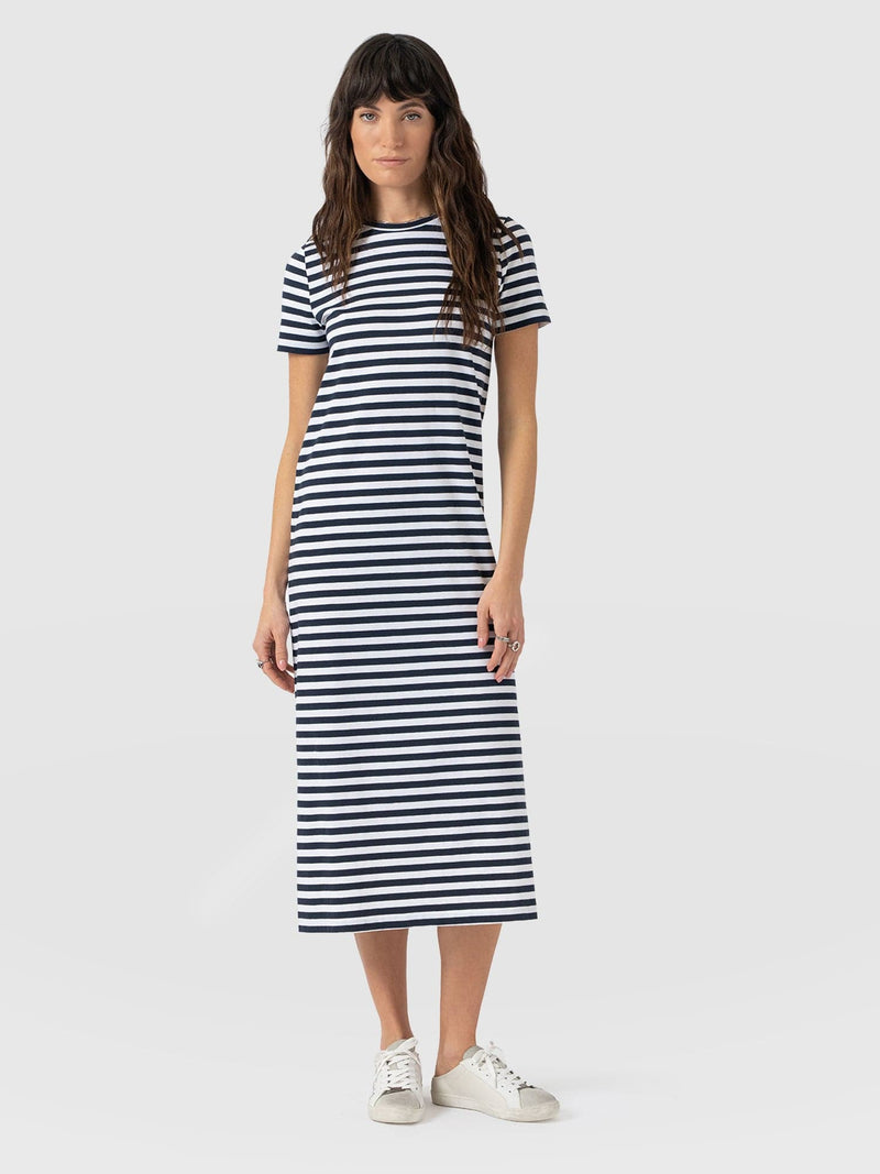 Easy T - Shirt Midi Dress - Navy Stripe - Women's Dresses | Saint + Sofia® UK