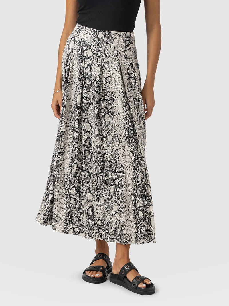 Eliza Pleated Skirt Cream Snake - Women's Skirts | Saint + Sofia® UK