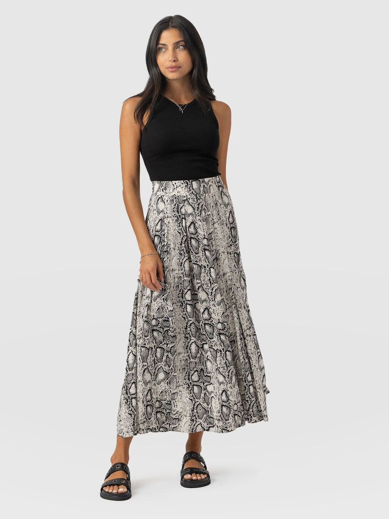 Eliza Pleated Skirt Cream Snake - Women's Skirts | Saint + Sofia® UK