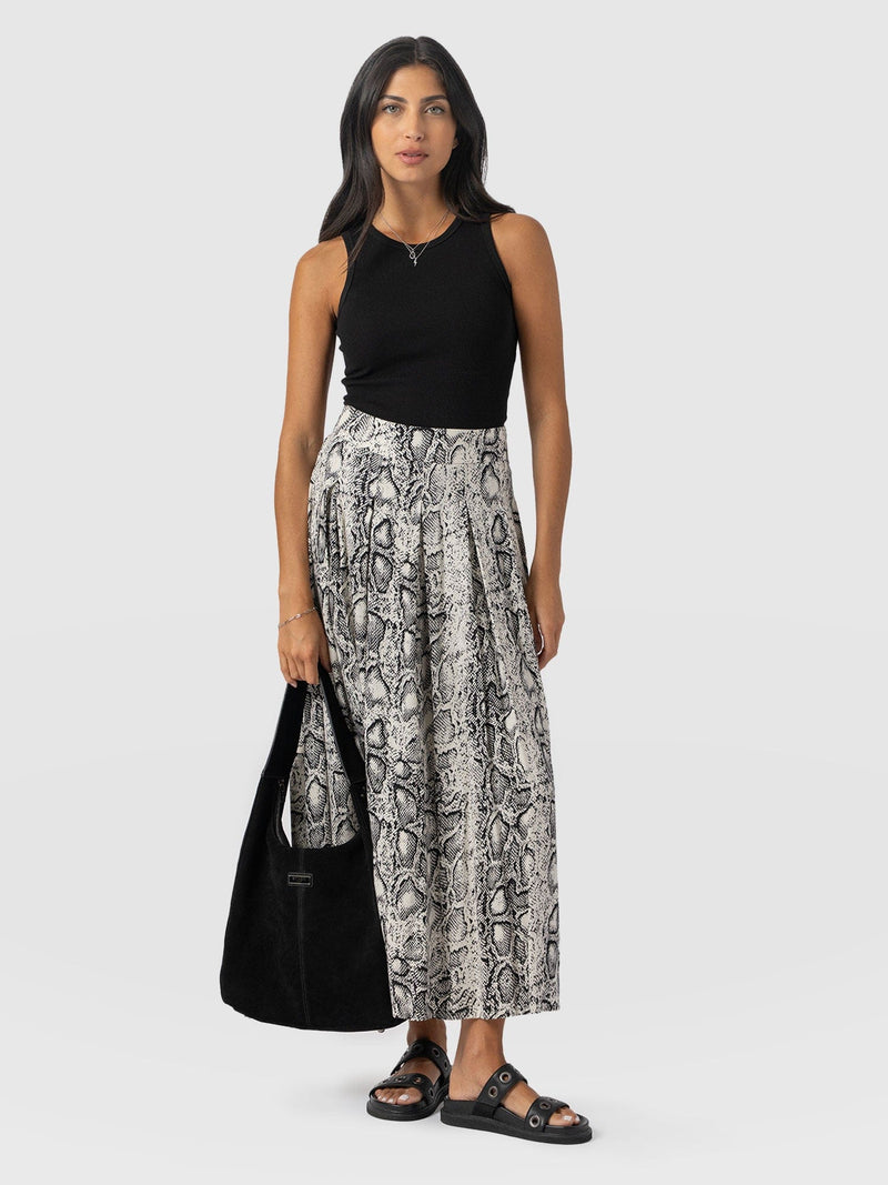Eliza Pleated Skirt Cream Snake - Women's Skirts | Saint + Sofia® UK