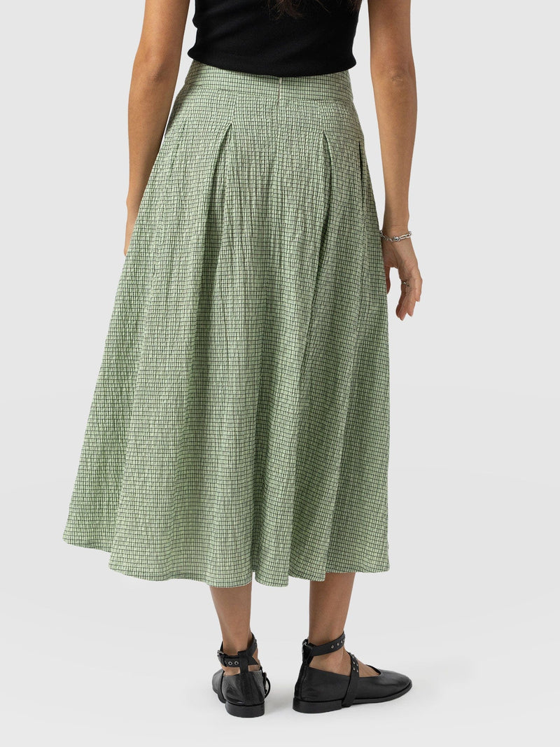 Eliza Pleated Skirt - Mint Gingham - Women's Skirts | Saint + Sofia® UK