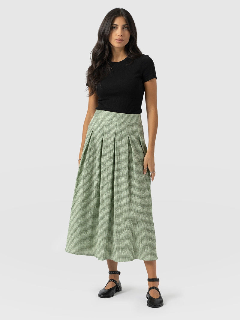 Eliza Pleated Skirt - Mint Gingham - Women's Skirts | Saint + Sofia® UK
