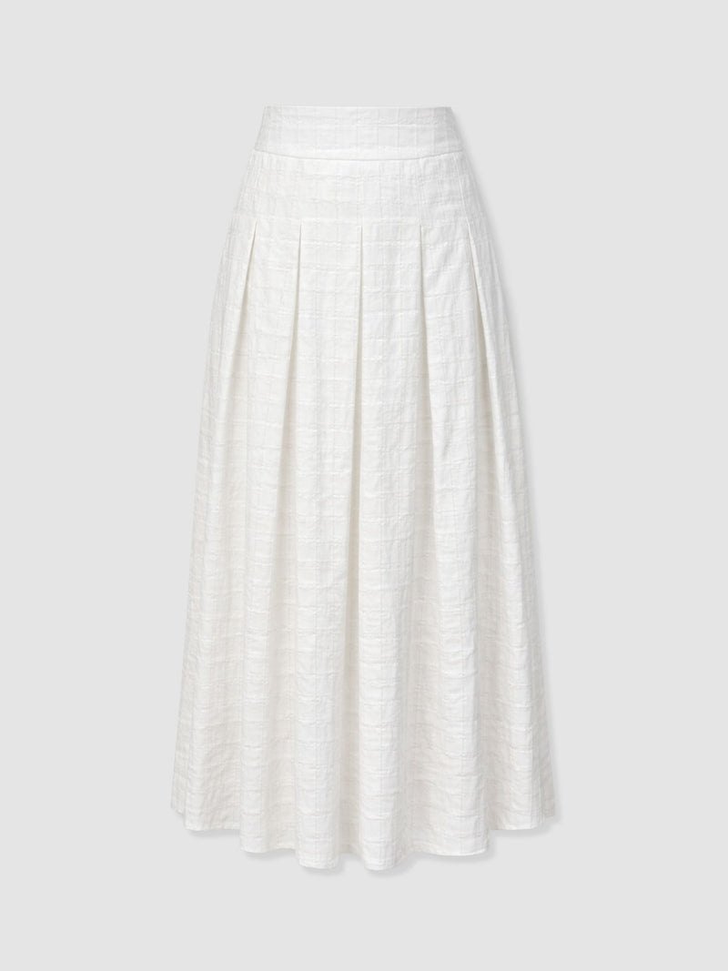 Eliza Pleated Skirt - White Textured - Women's Skirts | Saint + Sofia® UK