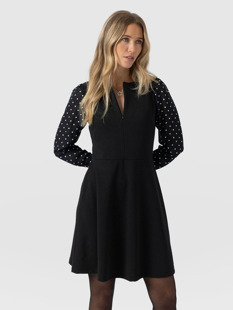 Ella Fit & Flare Dress - Black Polka Dot - Women's Dresses | Saint + Sofia® UK