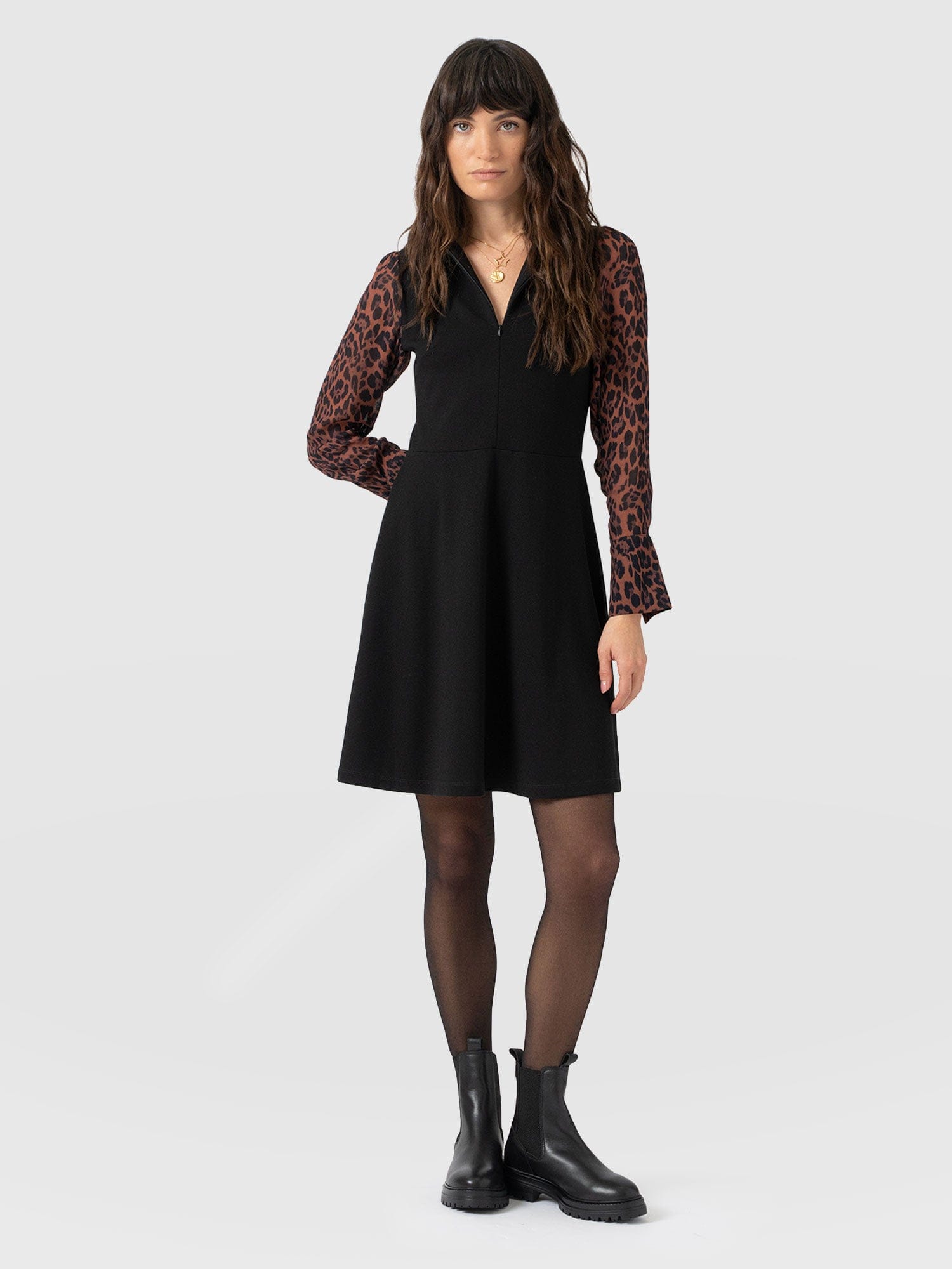 Ella Fit & Flare Dress - Brown Leopard - Women's Dresses | Saint + Sofia® UK