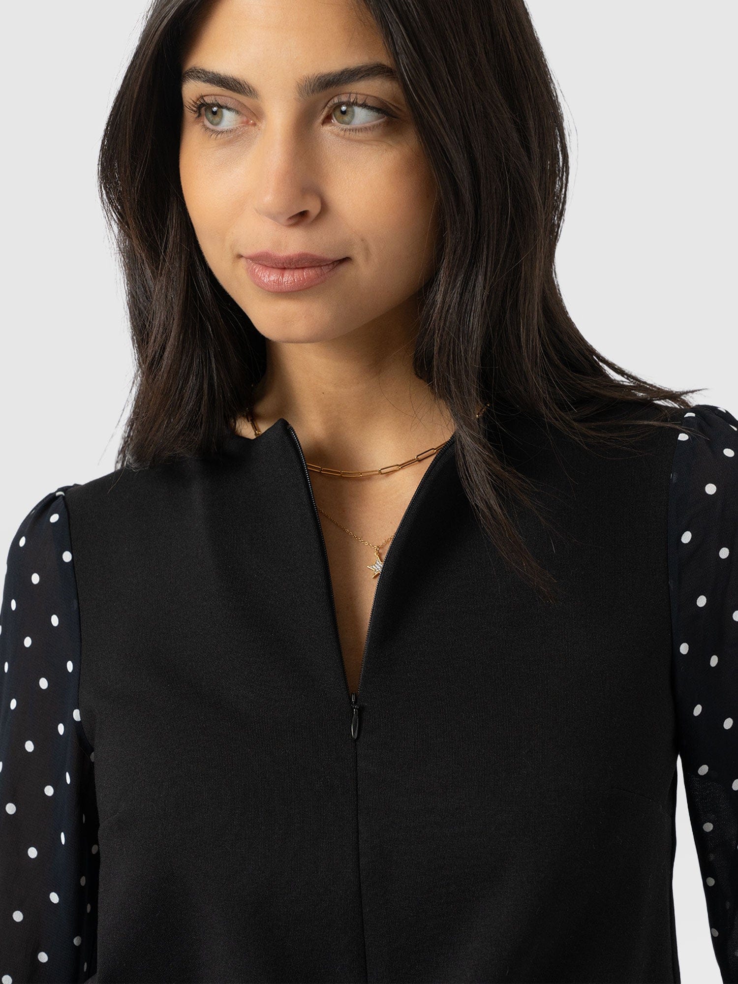 Ella Zip Up Top - Black Polka Dot - Women's T-shirts | Saint + Sofia® UK