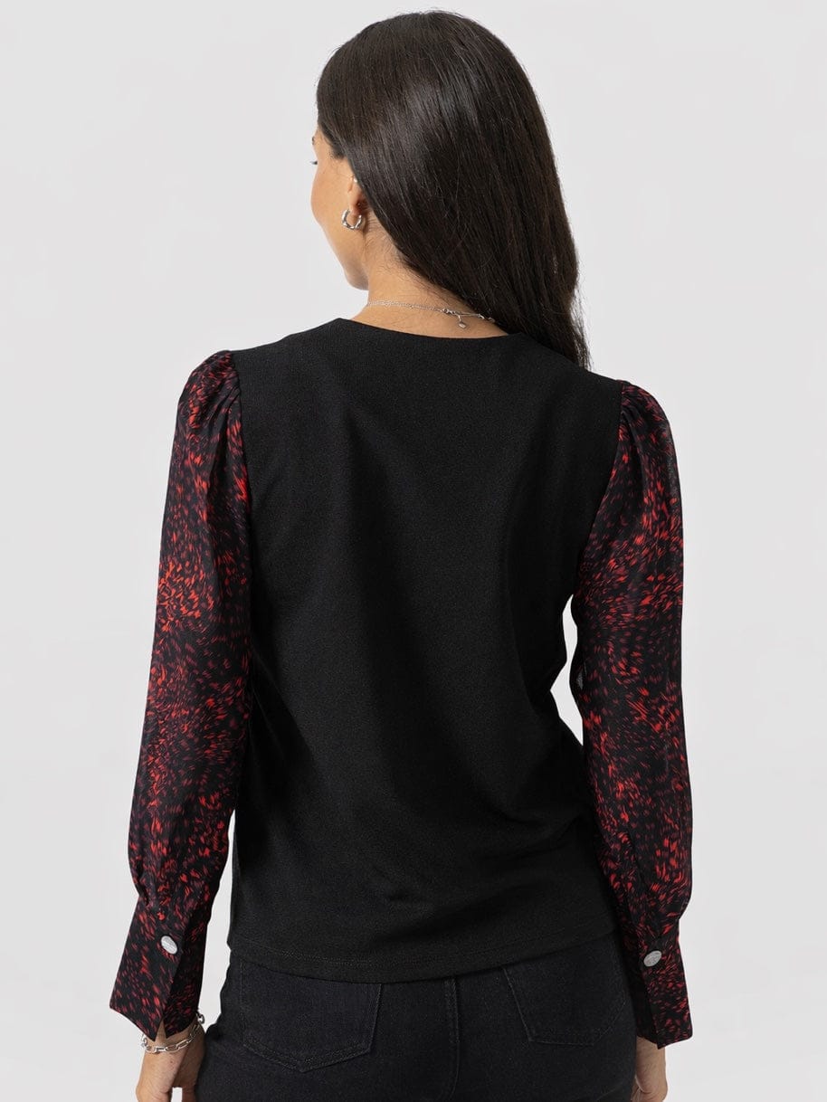 Ella Zip Up Top - Red Fade Spot - Women's T-shirts | Saint + Sofia® UK
