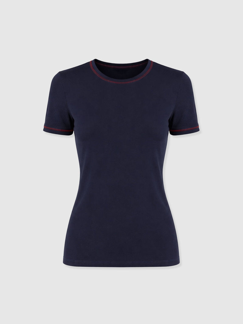 Ellen Piping Tee - Navy - Women's T-shirts | Saint + Sofia® UK