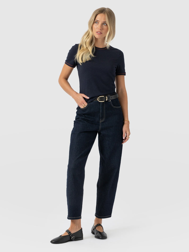 Ellen Piping Tee - Navy - Women's T-shirts | Saint + Sofia® UK