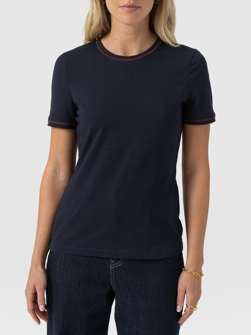 Ellen Piping Tee - Navy - Women's T-shirts | Saint + Sofia® UK