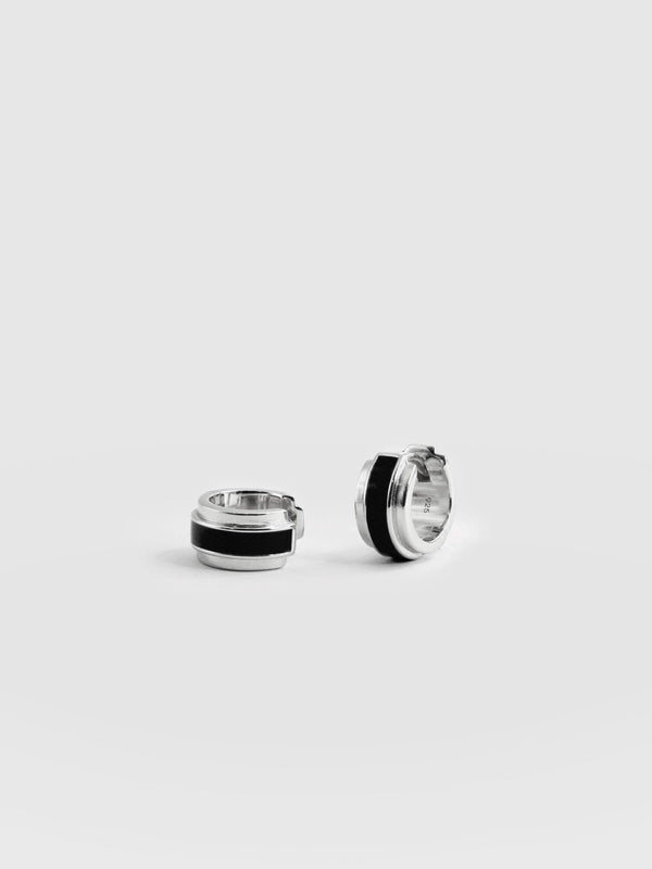 Enamel Stripe Huggie Earrings - Silver/Black
