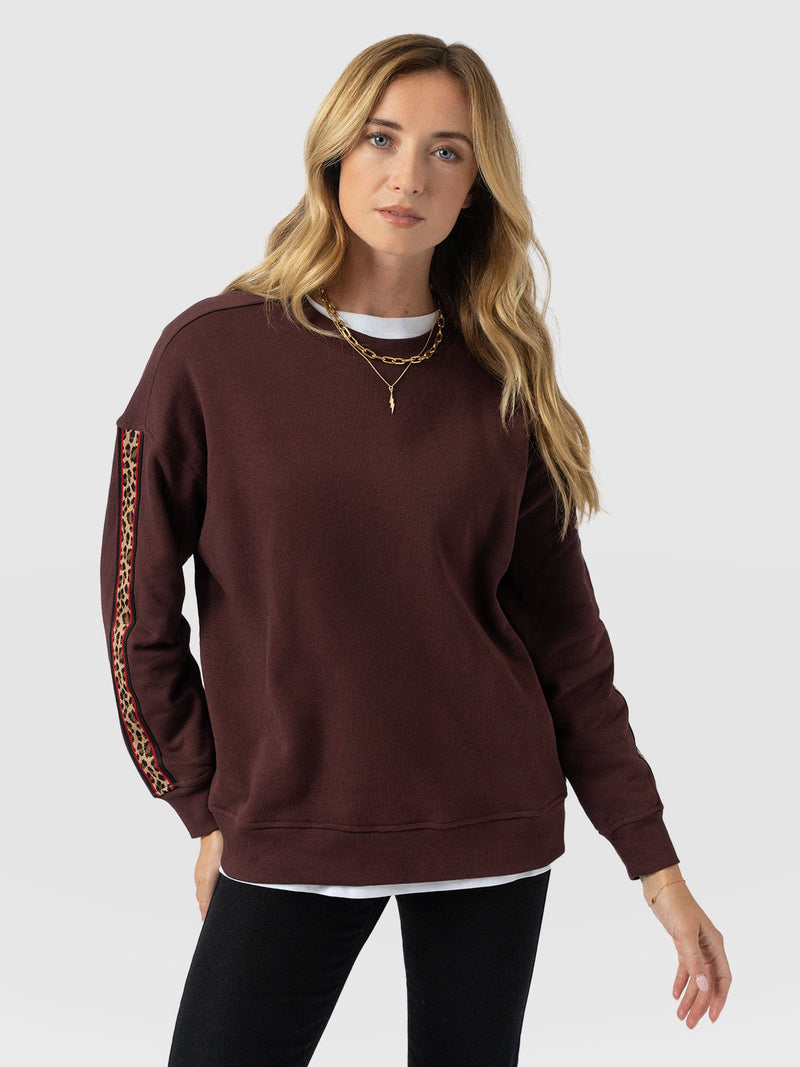 Ennis Sweatshirt - Maroon - Leopard - Women's Jumpers | Saint and Sofia® UK