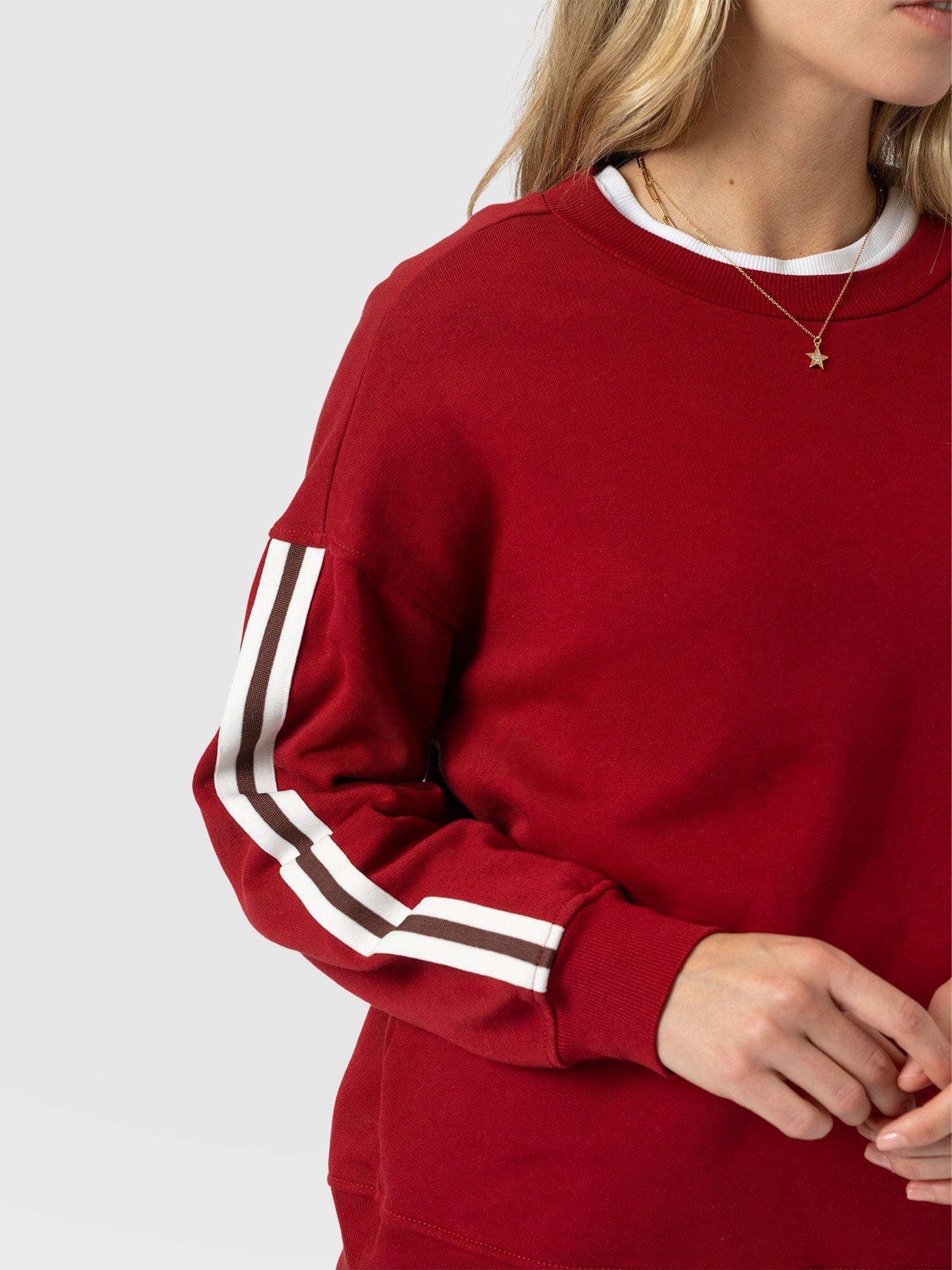 Victory Sweatshirt - Red - Brown Stripe - Women's Jumpers | Saint and Sofia® UK