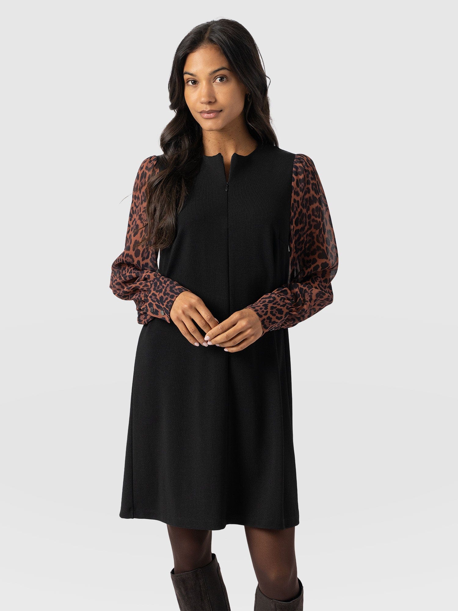 Esme Zip Up Dress Brown Leopard - Women's Dresses | Saint + Sofia® UK